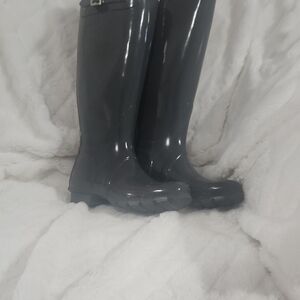 HUNTER Glossy Dark Gray Women's Rain Boots